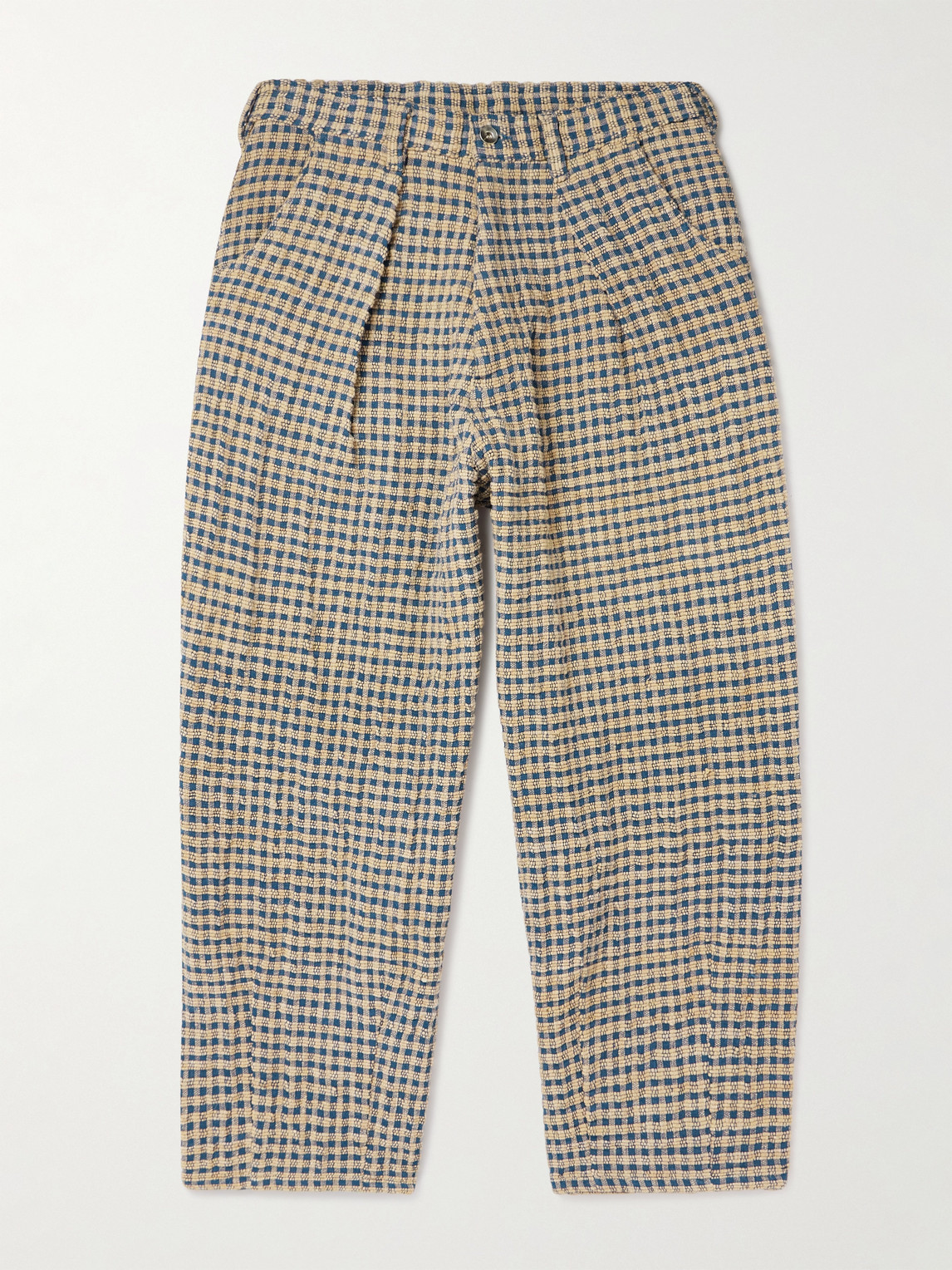 Story Mfg. ush Barrel-eg Pleated Checked Organic Cotton Trousers - Men
