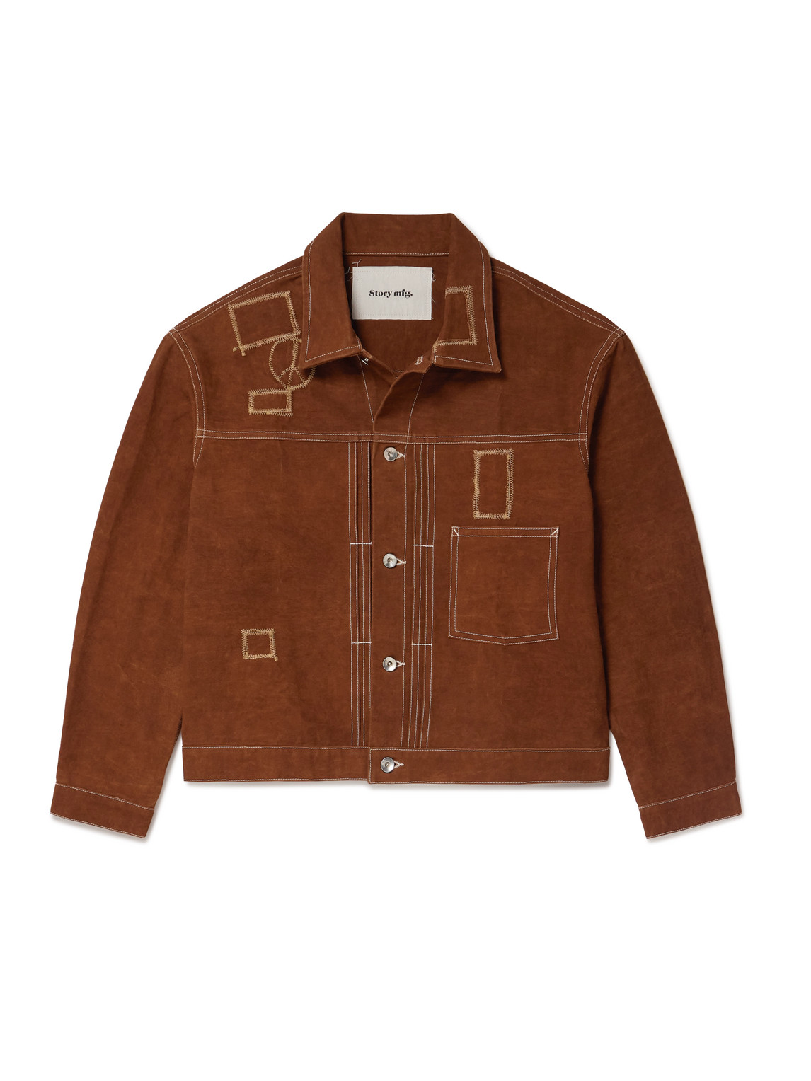 Story Mfg. Ever Embroidered Cotton-canvas Jacket In Brown