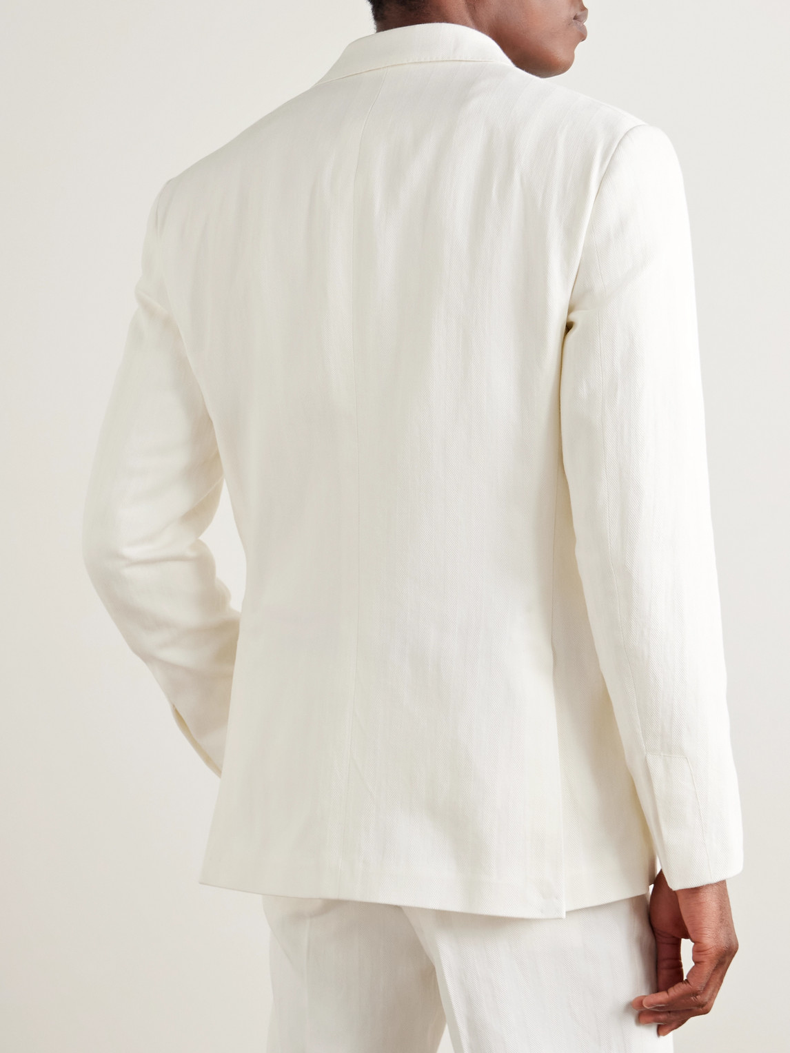 Ralph Lauren Double-breasted Herringbone Cotton And Linen-blend Suit Jacket In Neutrals