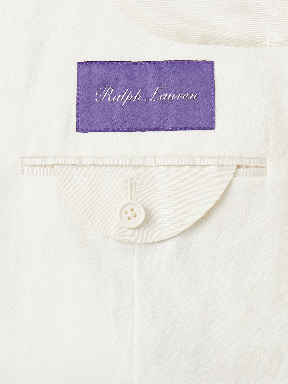 Ralph Lauren Double-breasted Herringbone Cotton And Linen-blend Suit Jacket In Neutrals