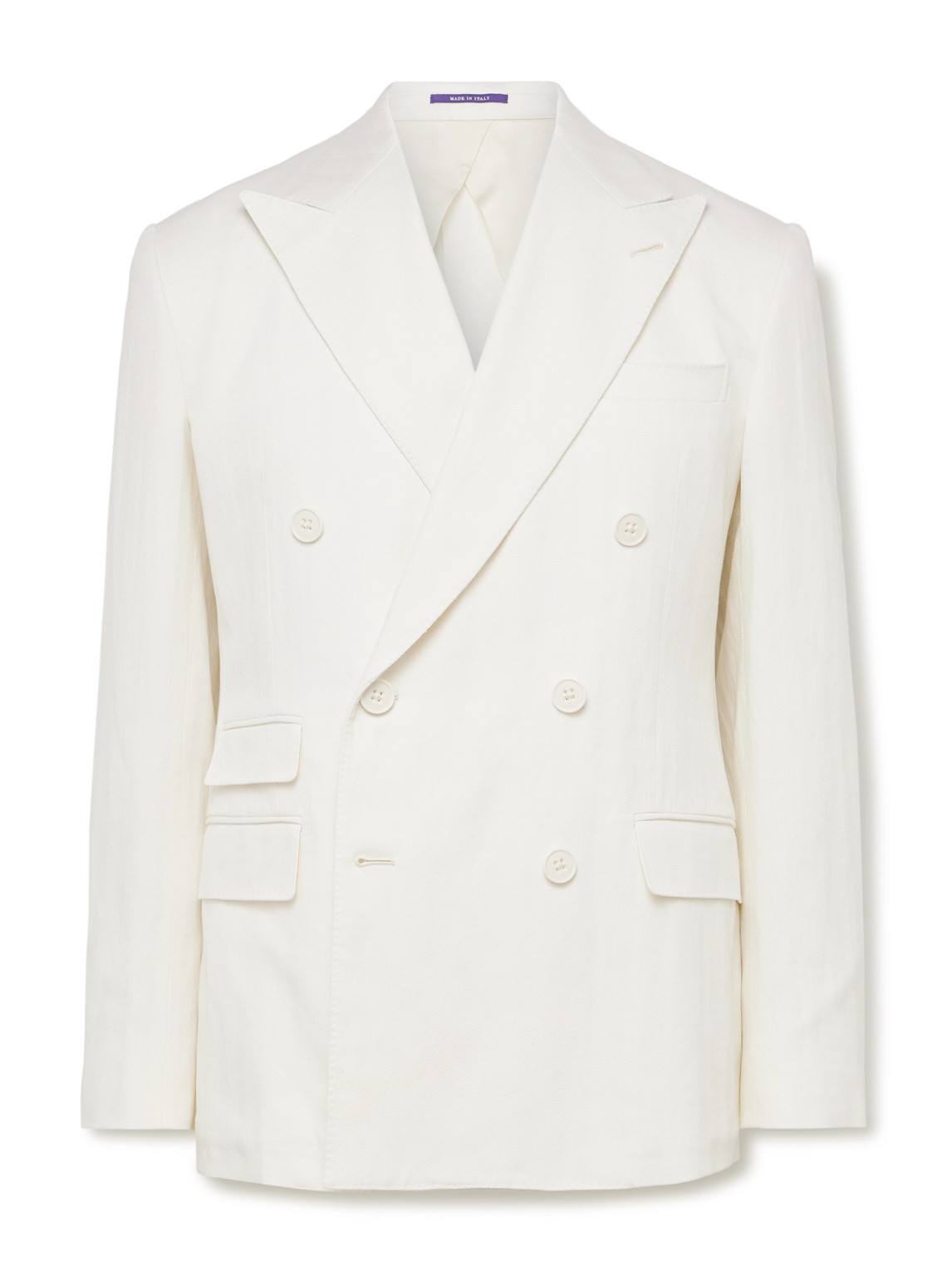 Ralph Lauren Double-breasted Herringbone Cotton And Linen-blend Suit Jacket In Neutrals