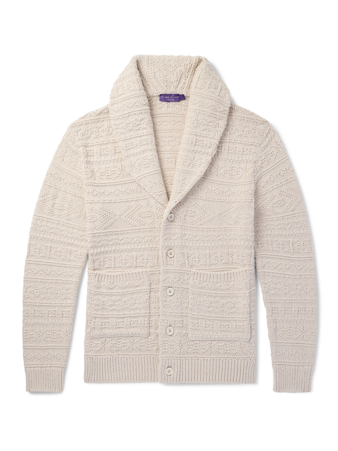 Ralph Lauren Shawl-collar Textured Cotton And Wool-blend Cardigan In Neutrals