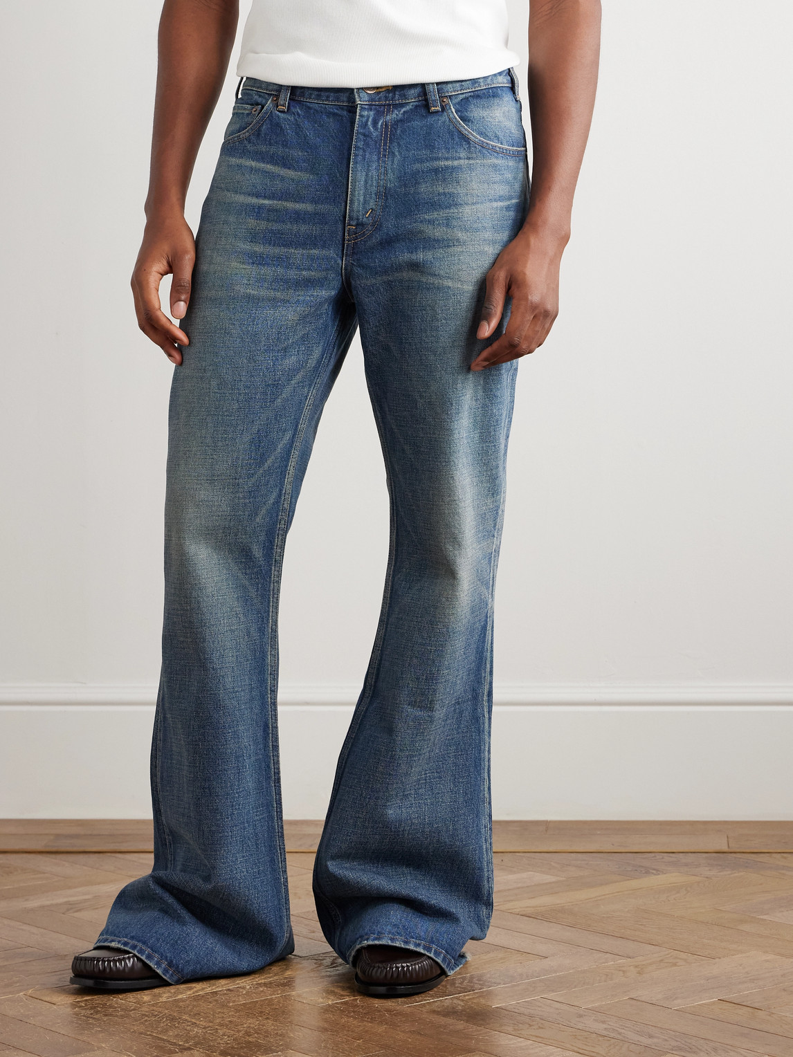 Celine Marco Flared Frayed Jeans In Blue