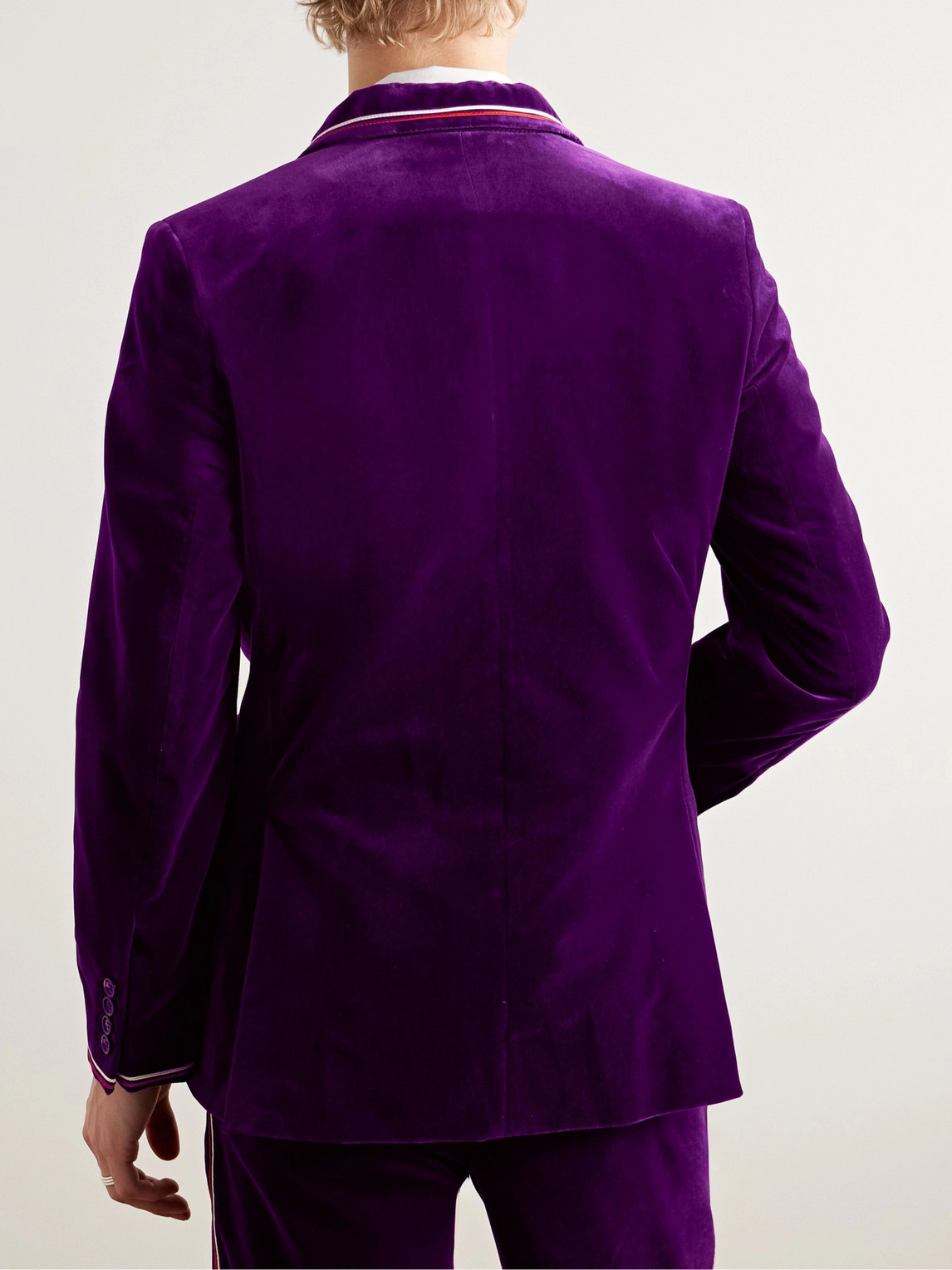 Bode Showcase Soutache-trimmed Cotton-velvet Suit Jacket In Purple