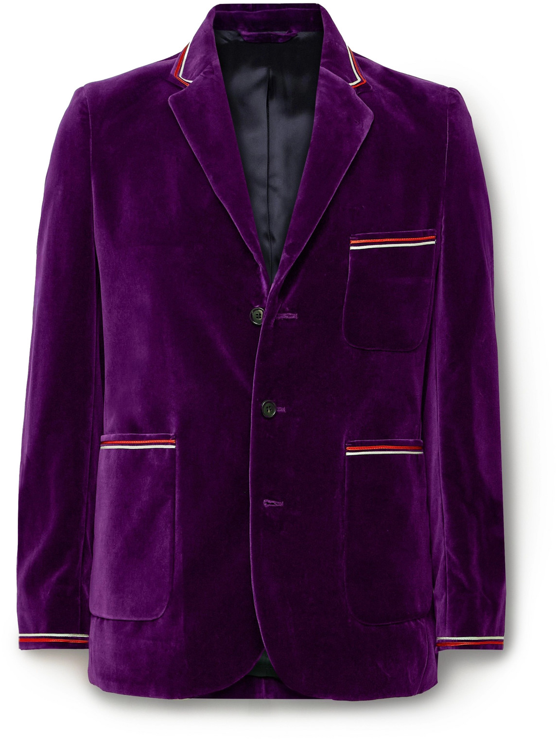 Bode Showcase Soutache-trimmed Cotton-velvet Suit Jacket In Purple