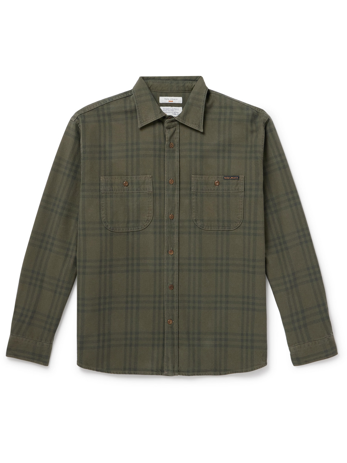 Nudie Jeans Julian Checked Brushed Cotton-flannel Shirt In Green