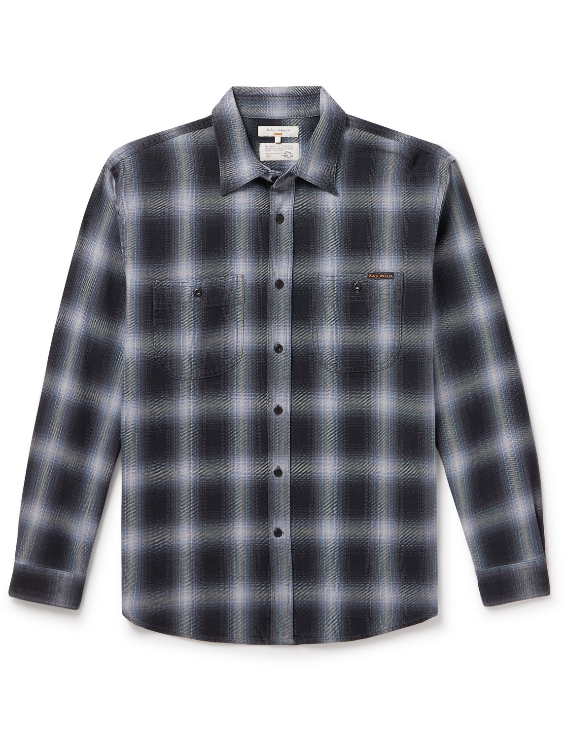 Nudie Jeans Julian Checked Brushed Cotton-flannel Shirt In Blue
