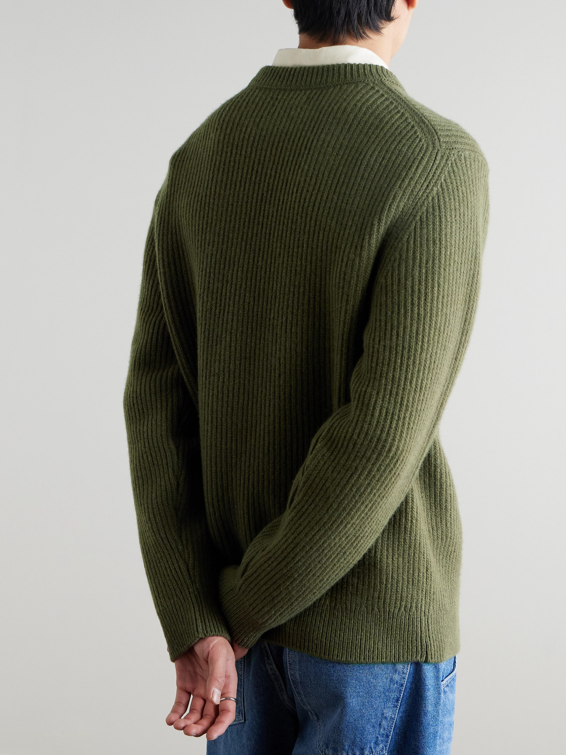 Nudie Jeans August Ribbed Wool Sweater In Green