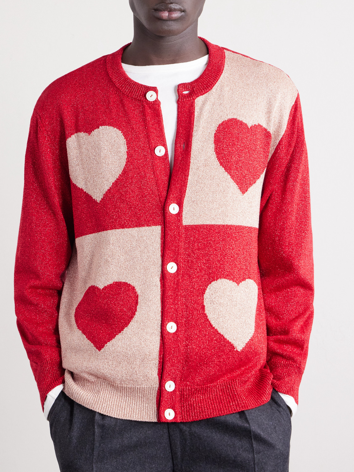  Bode - Hearts Lamé Cardigan - Men - Red - S 