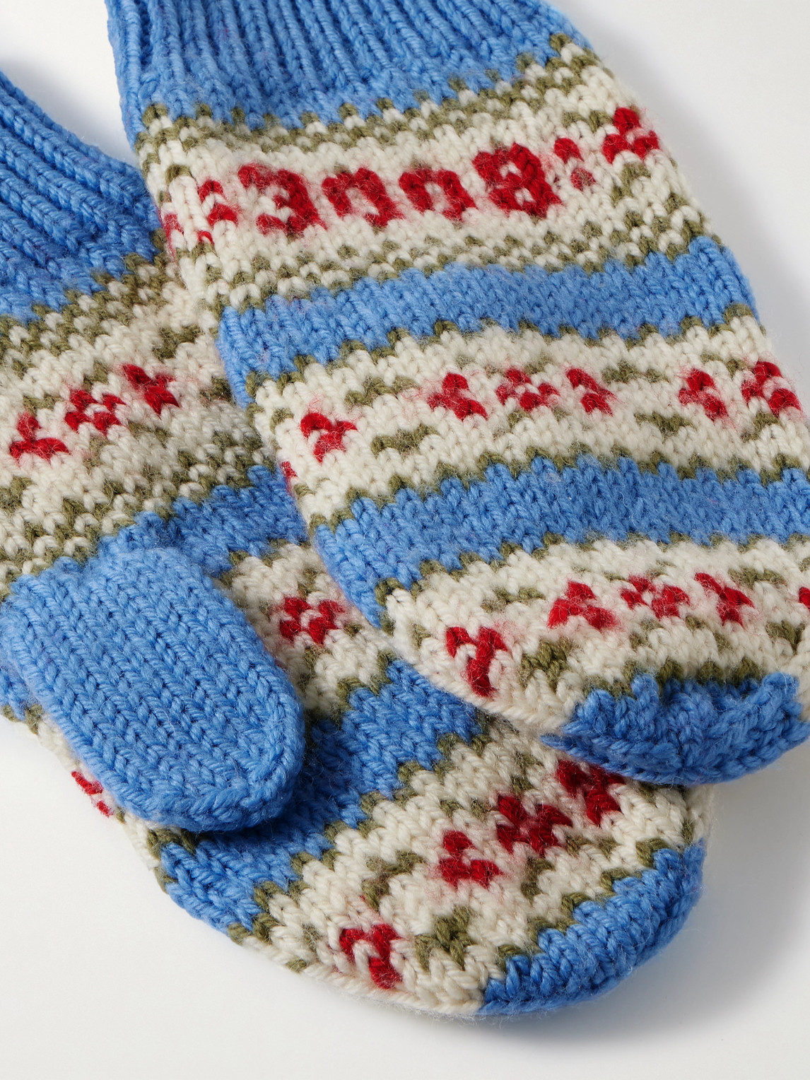 Bode Wedgewood Fair Isle Virgin Wool Mittens In Blue