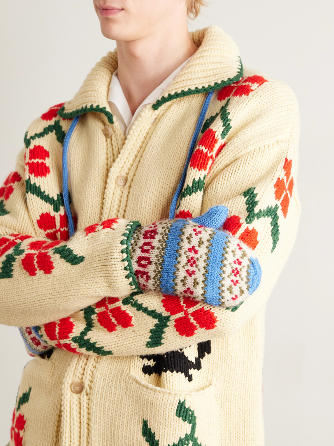 Bode Wedgewood Fair Isle Virgin Wool Mittens In Blue