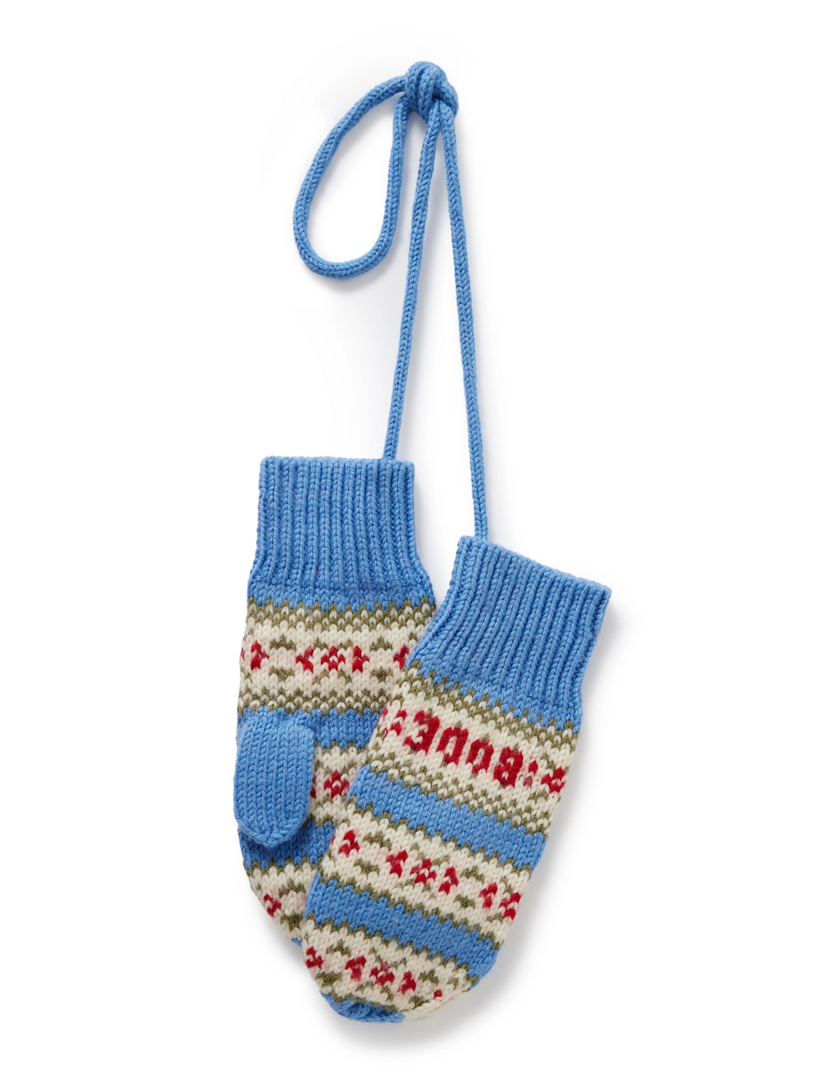 Bode Wedgewood Fair Isle Virgin Wool Mittens In Blue