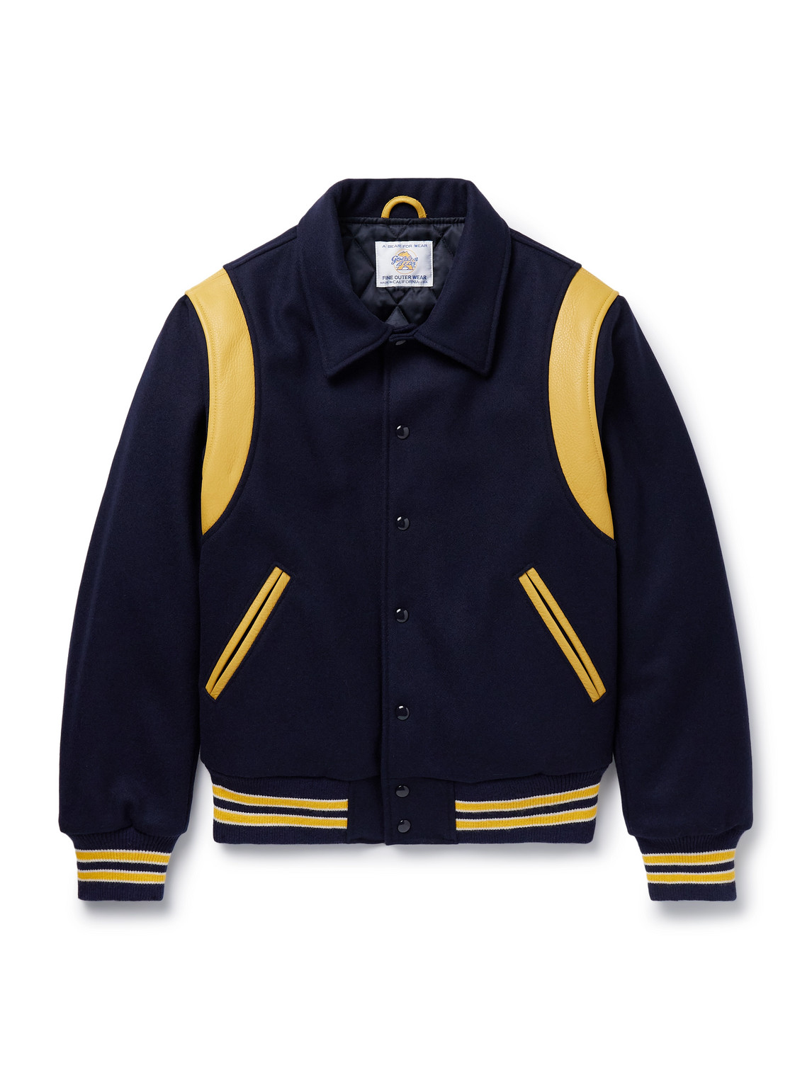 Striped Leather-Trimmed Padded Wool-Blend Felt Varsity Jacket