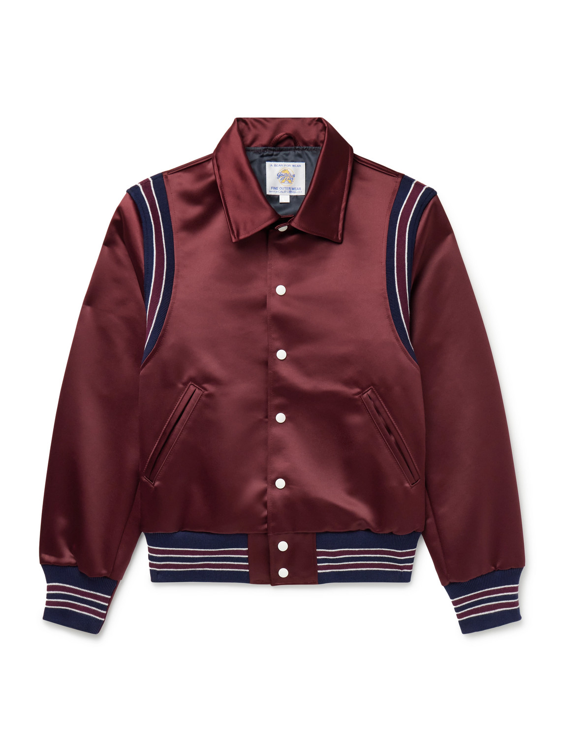 Striped Cotton-Blend Trimmed Satin Varsity Jacket