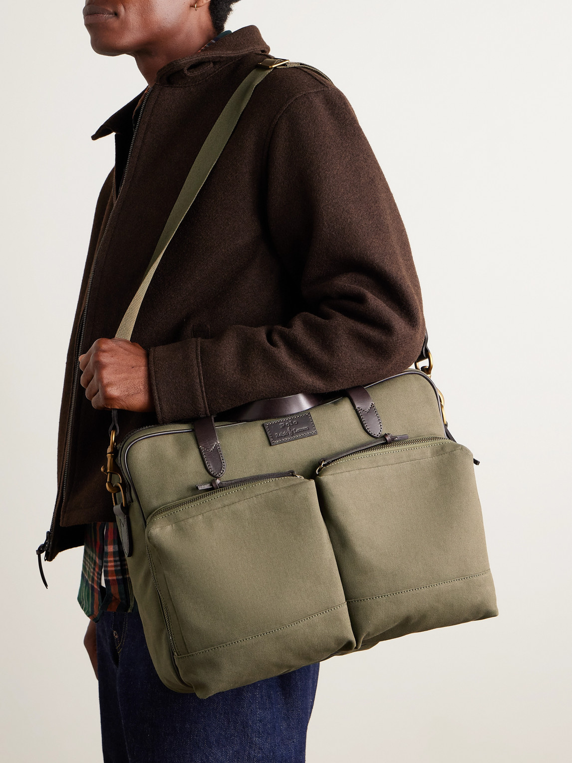 Polo Ralph Lauren Leather-trimmed Cotton-canvas Messenger Bag In Green