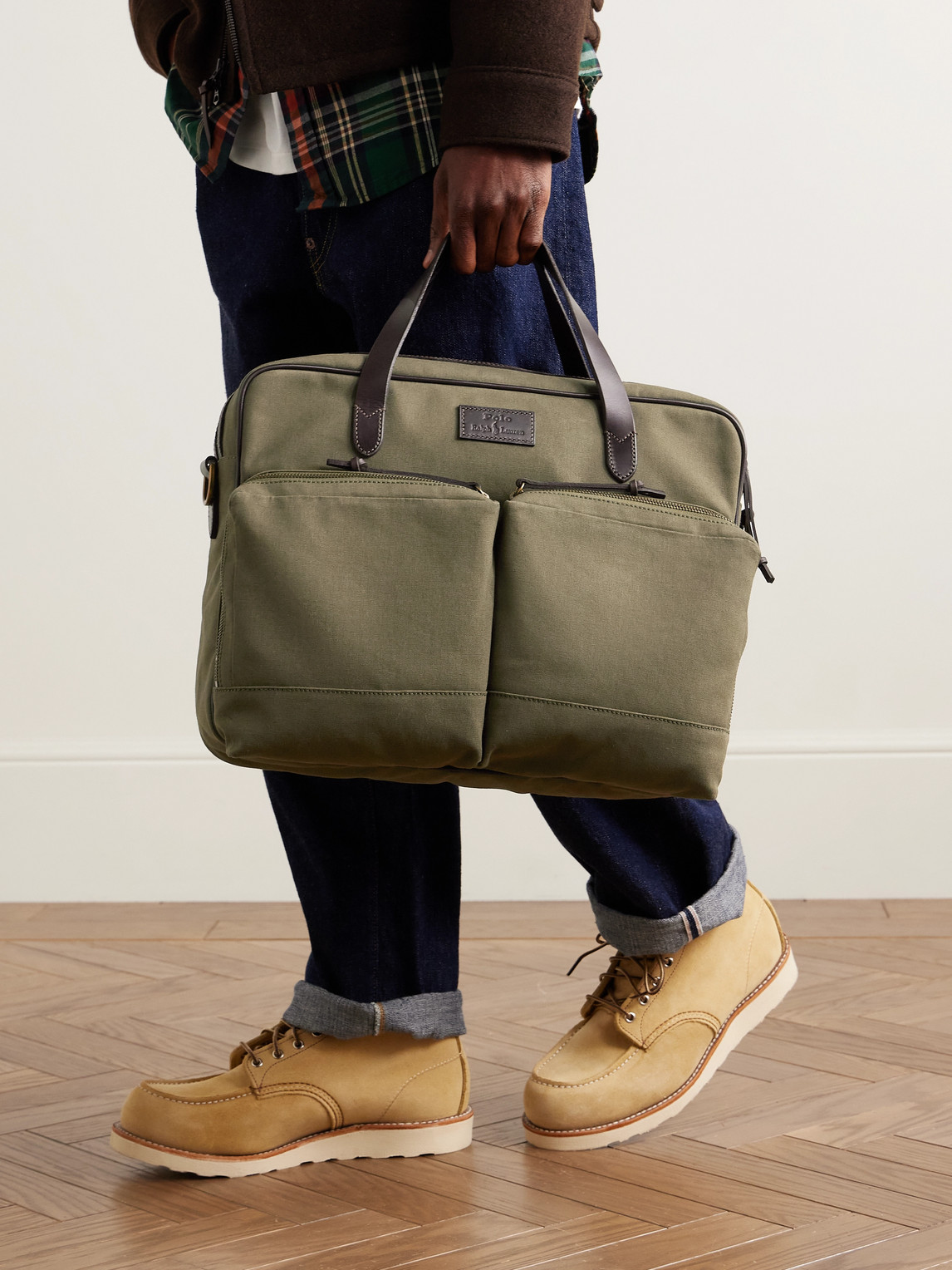 Polo Ralph Lauren Leather-trimmed Cotton-canvas Messenger Bag In Green