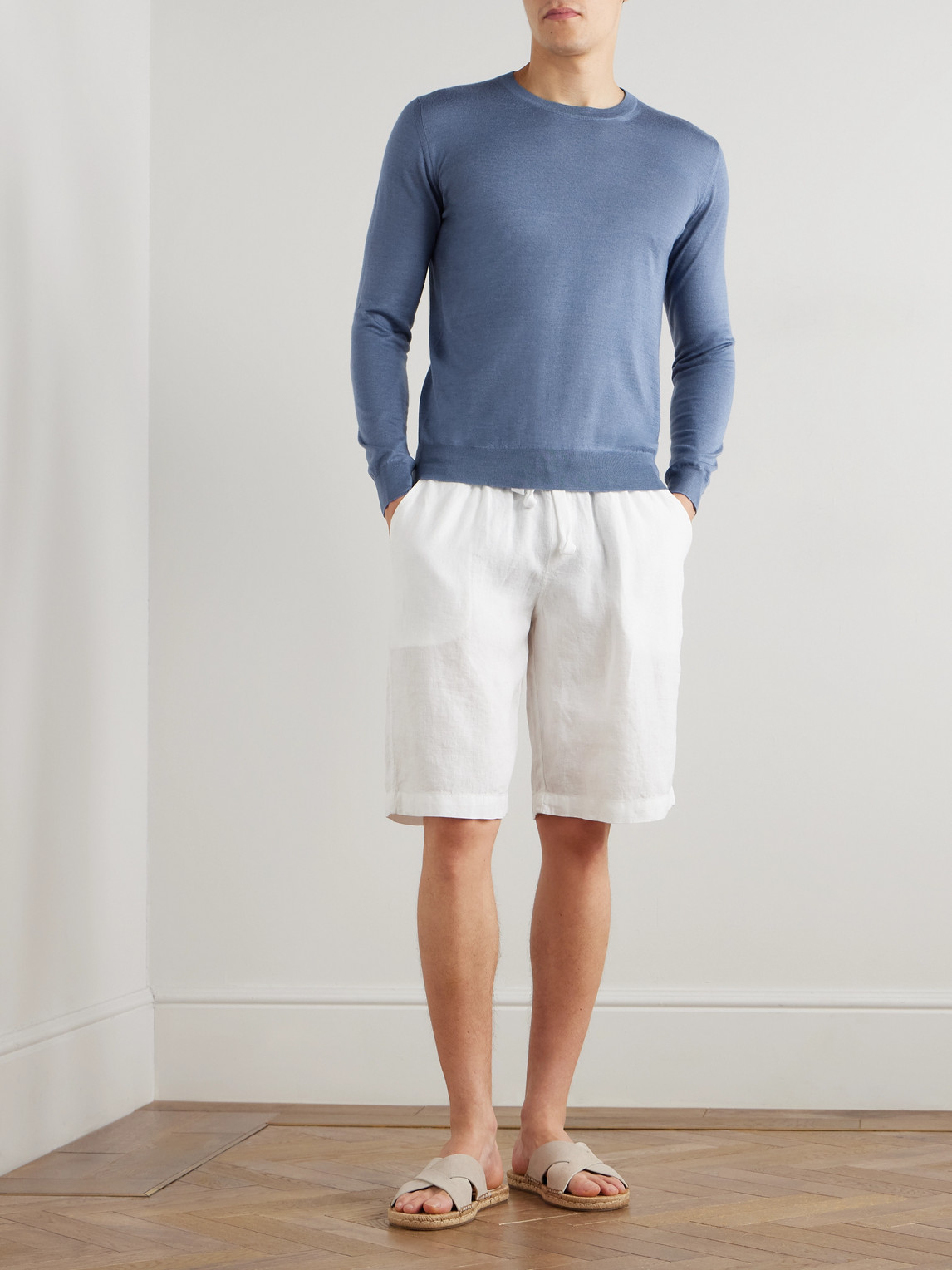 Fedeli Vico Straight-leg Linen Drawstring Shorts In White