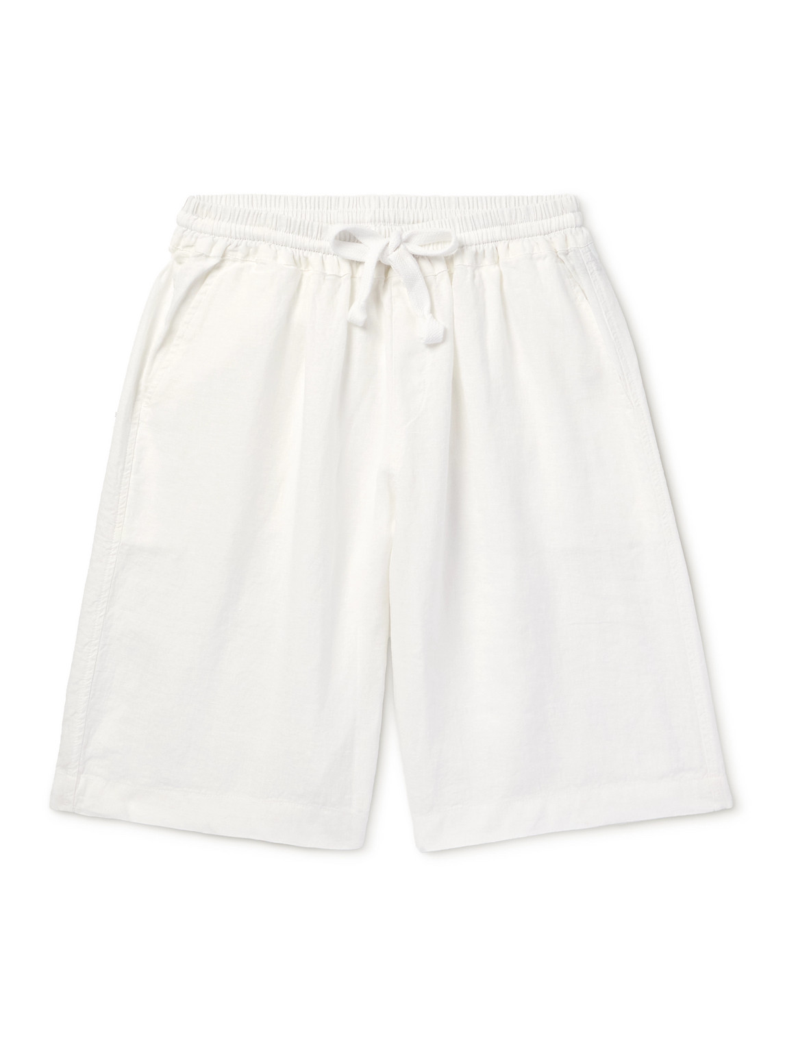 Fedeli Vico Straight-leg Linen Drawstring Shorts In White