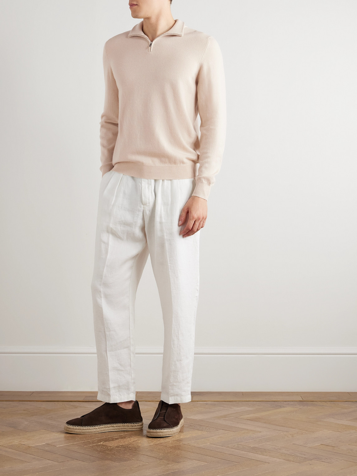 Fedeli Favonio Slim-fit Cashmere Half-zip Sweater In Neutral