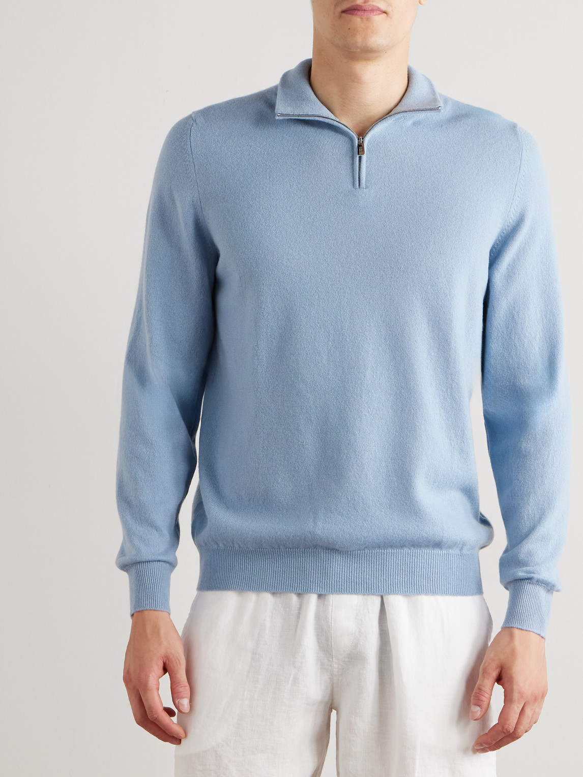 Fedeli Favonio Slim-fit Cashmere Half-zip Sweater In Blue