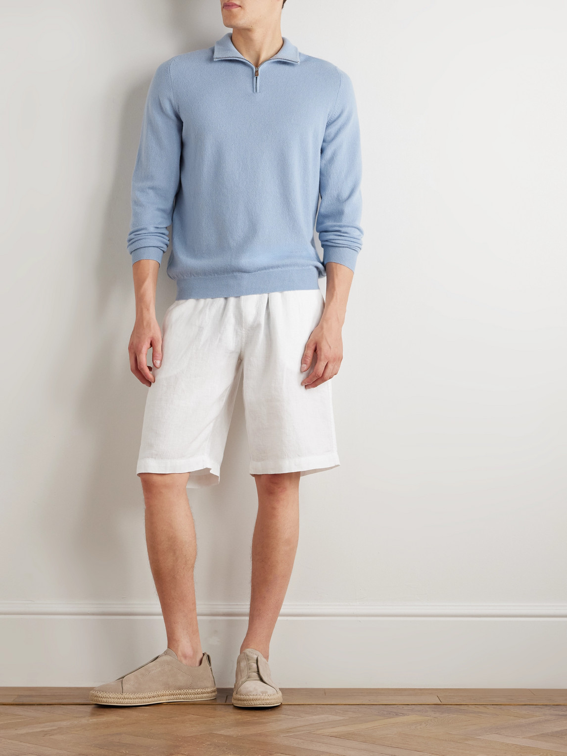 Fedeli Favonio Slim-fit Cashmere Half-zip Sweater In Blue