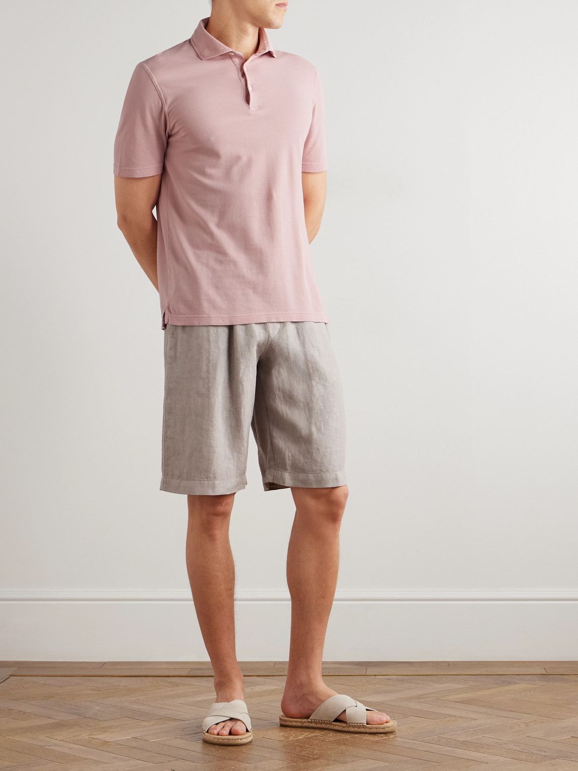 Fedeli Vico Straight-leg Linen Drawstring Shorts In Gray