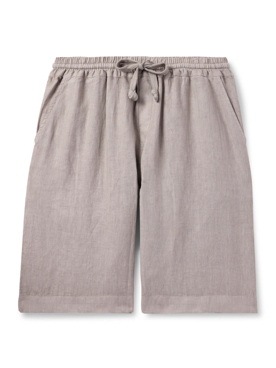 Fedeli Vico Straight-leg Linen Drawstring Shorts In Gray