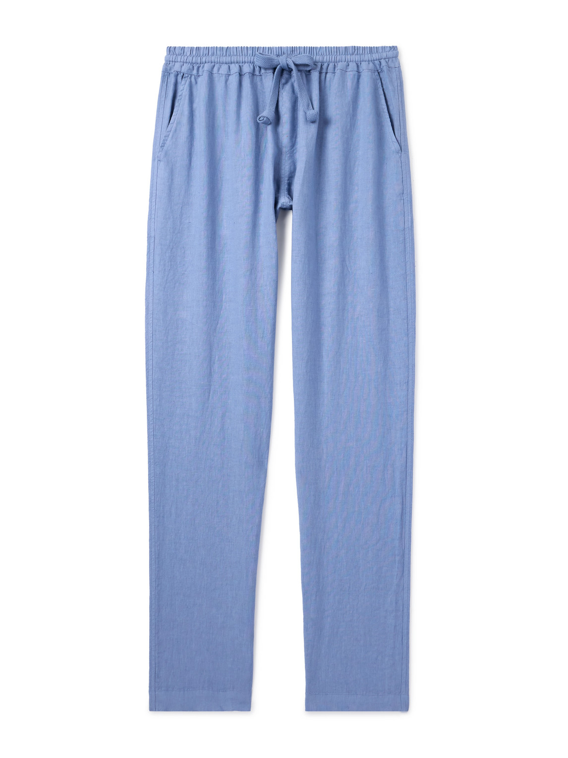 Fedeli Straight-leg Linen Drawstring Trousers In Blue