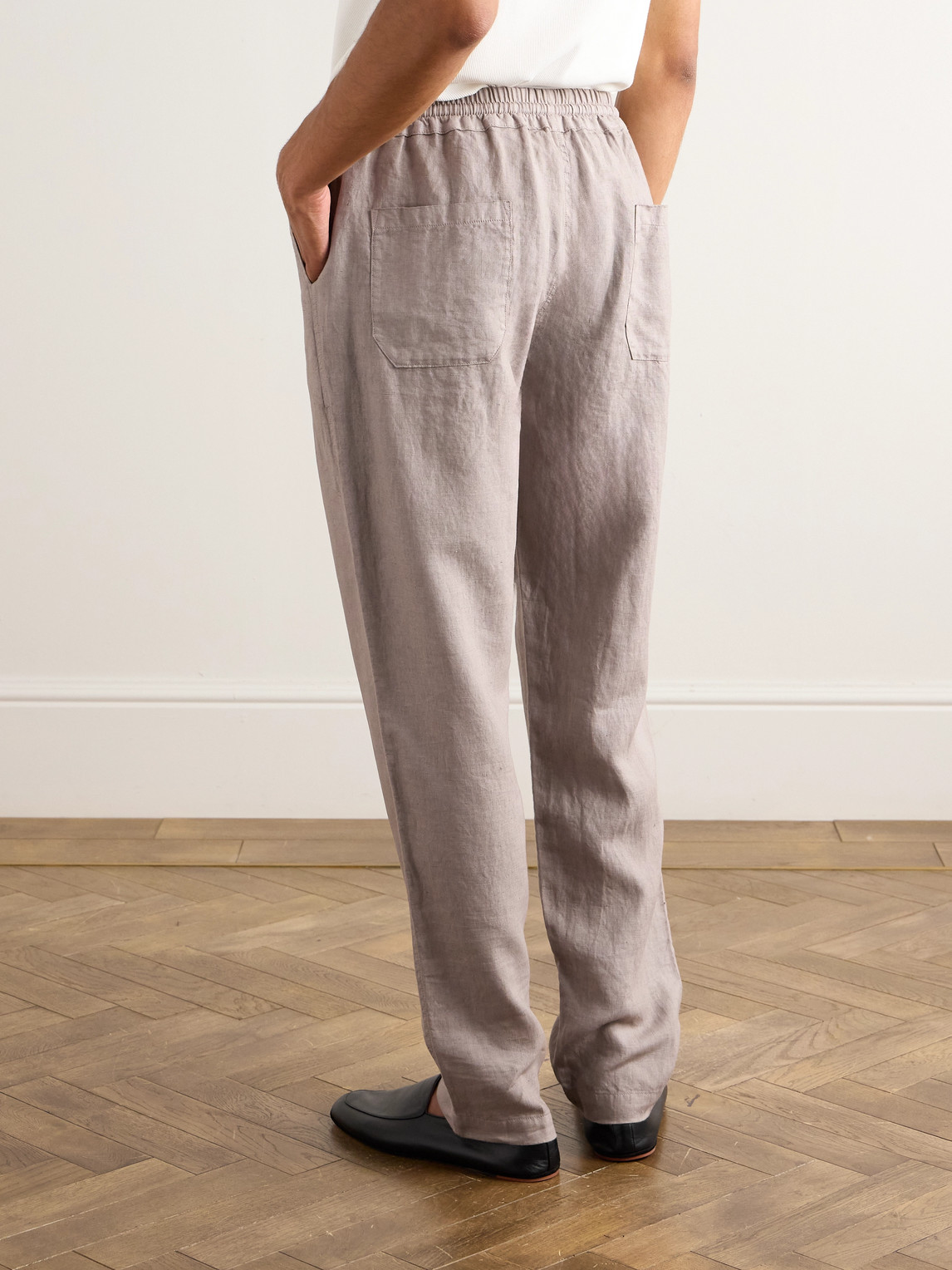 Fedeli Straight-leg Linen Drawstring Trousers In Brown