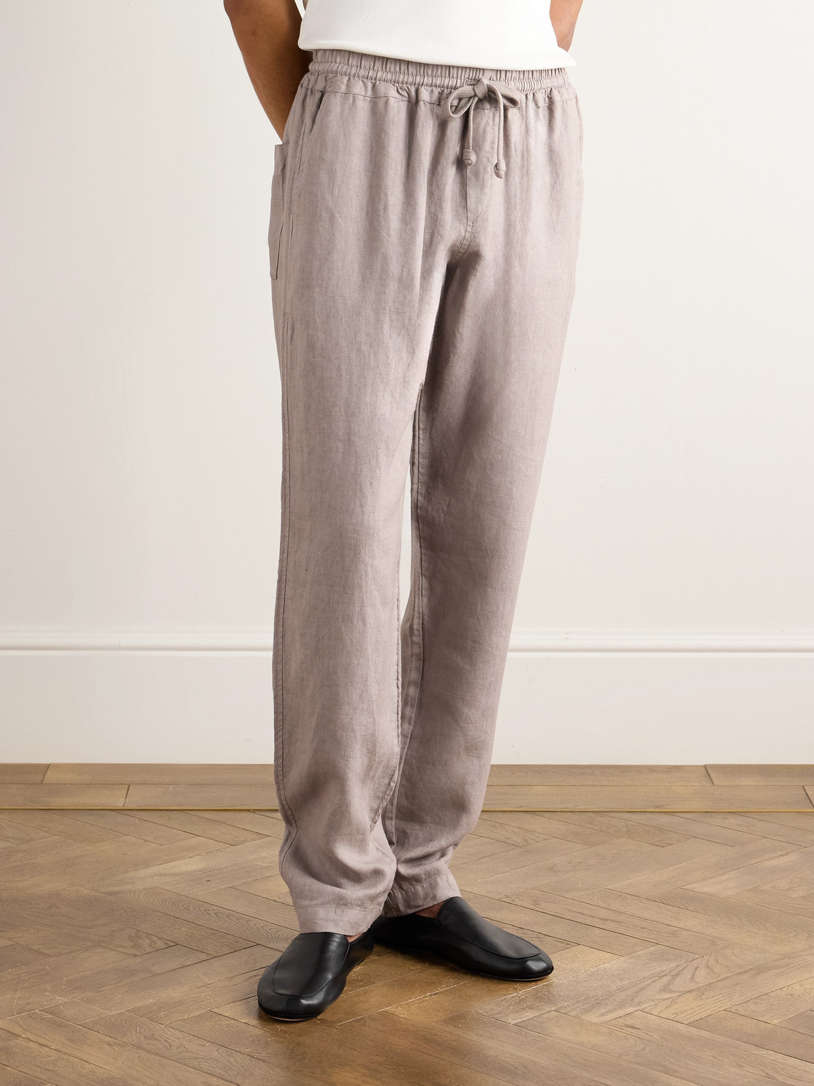 Fedeli Straight-leg Linen Drawstring Trousers In Brown
