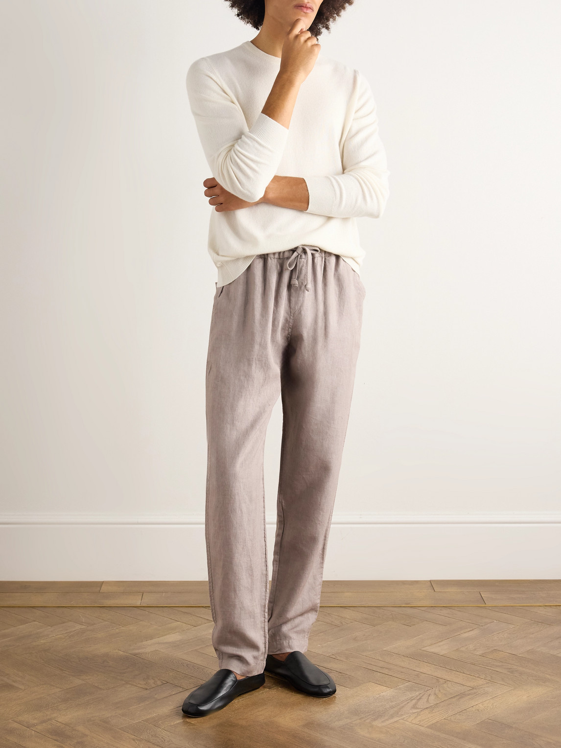 Fedeli Straight-leg Linen Drawstring Trousers In Brown