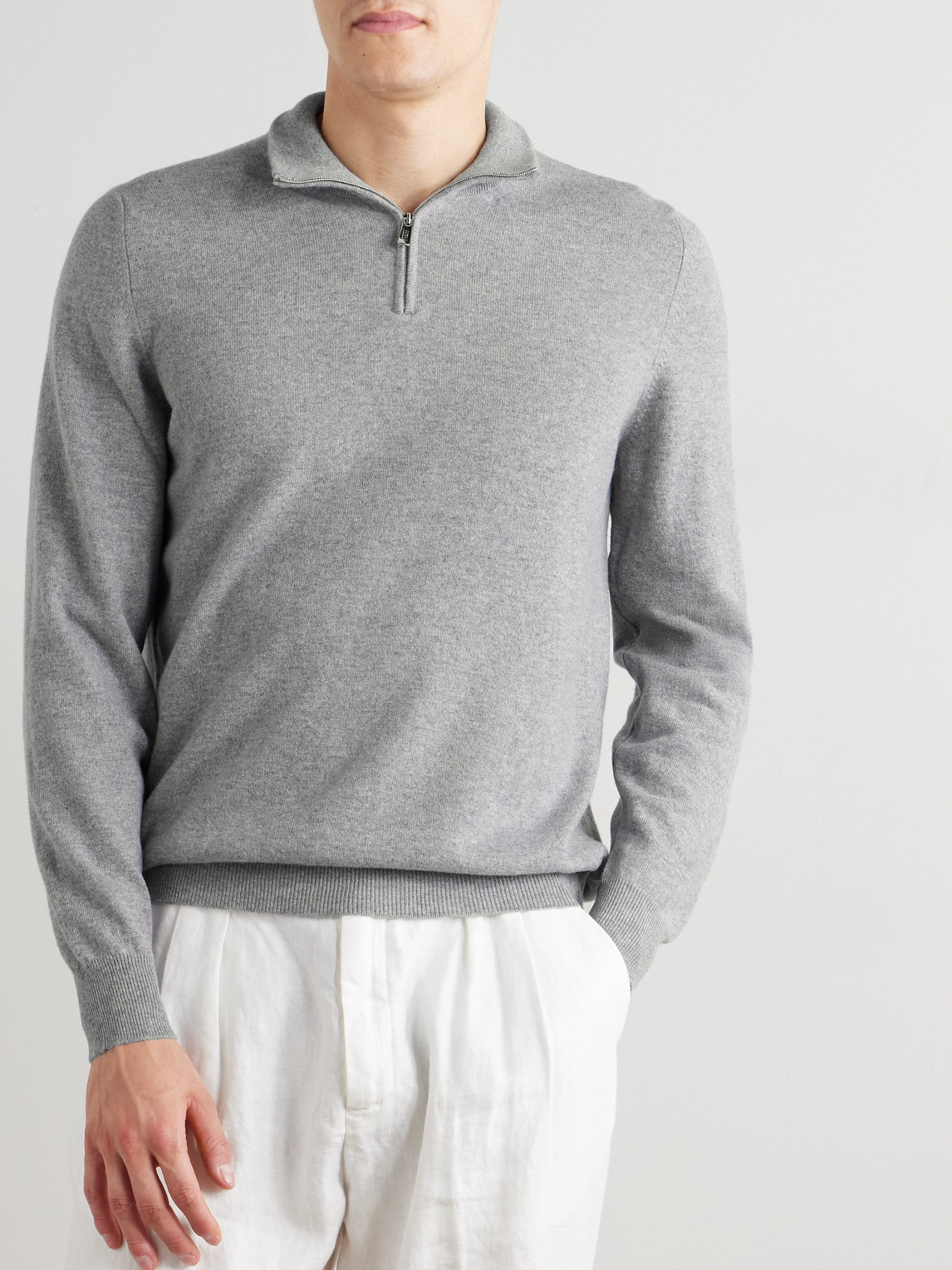 Fedeli Favonio Slim-fit Cashmere Half-zip Sweater In Gray
