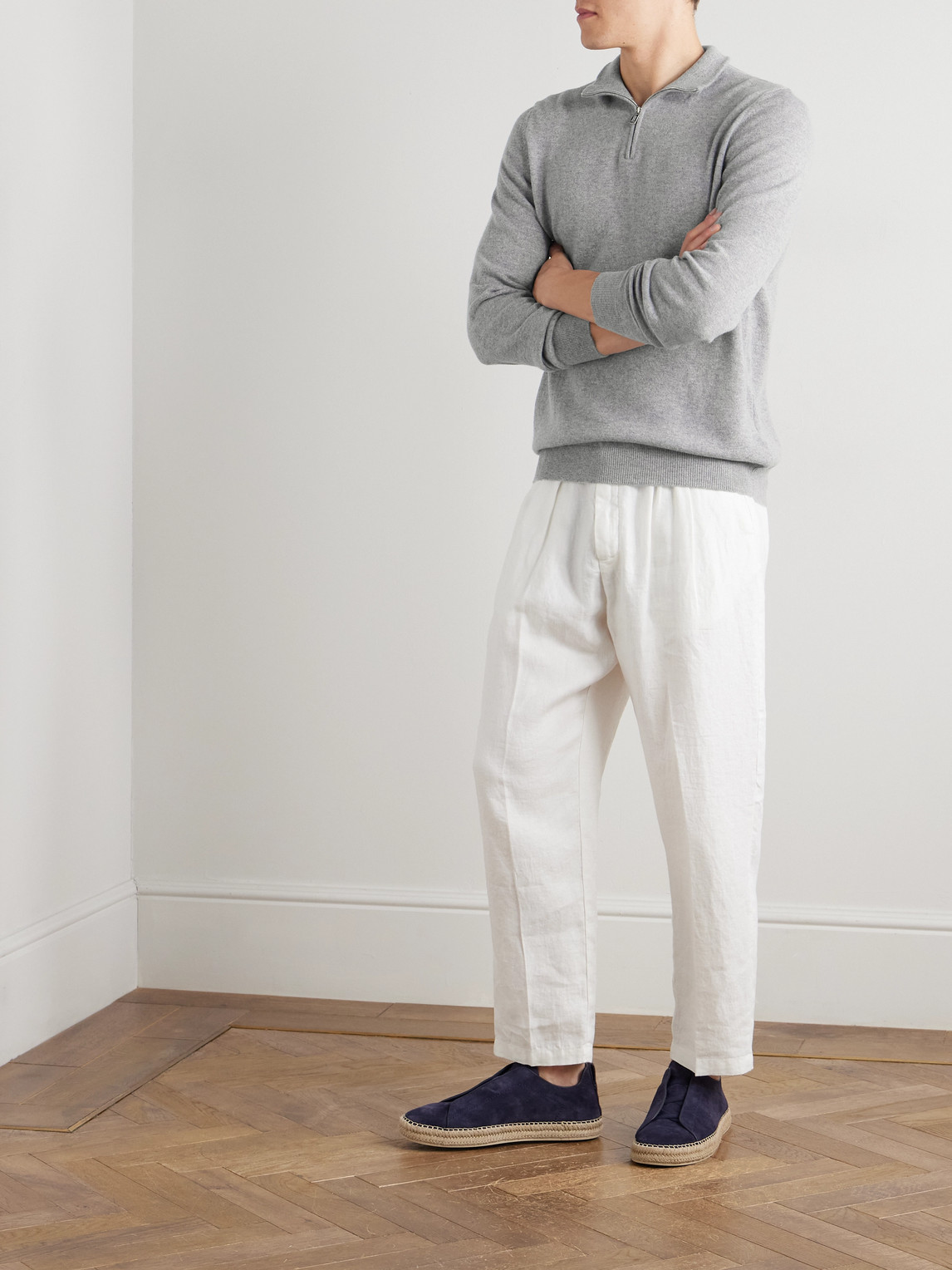Fedeli Favonio Slim-fit Cashmere Half-zip Sweater In Gray