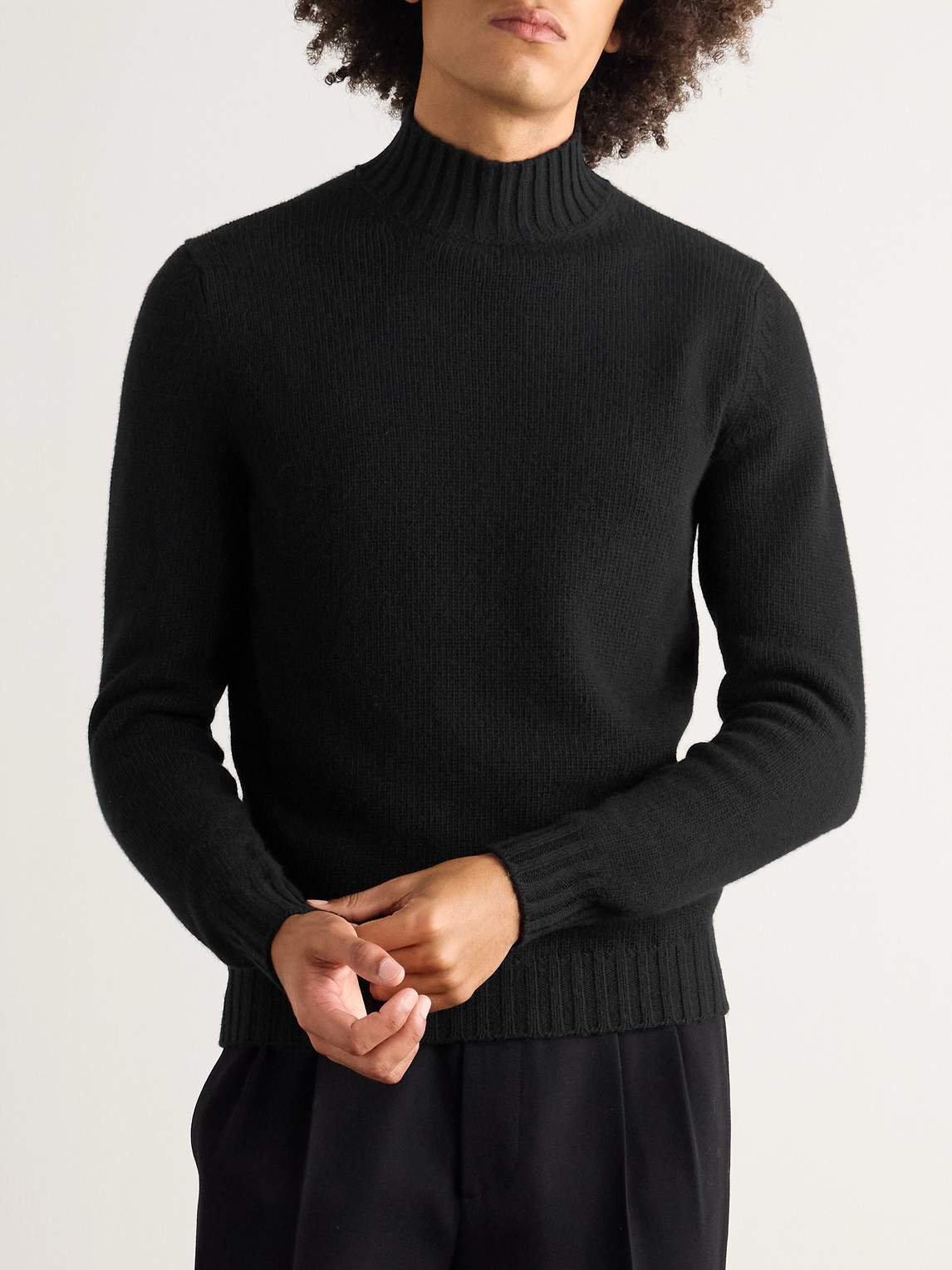 Fedeli Onda Wool And Cashmere-blend Rollneck Sweater In Black