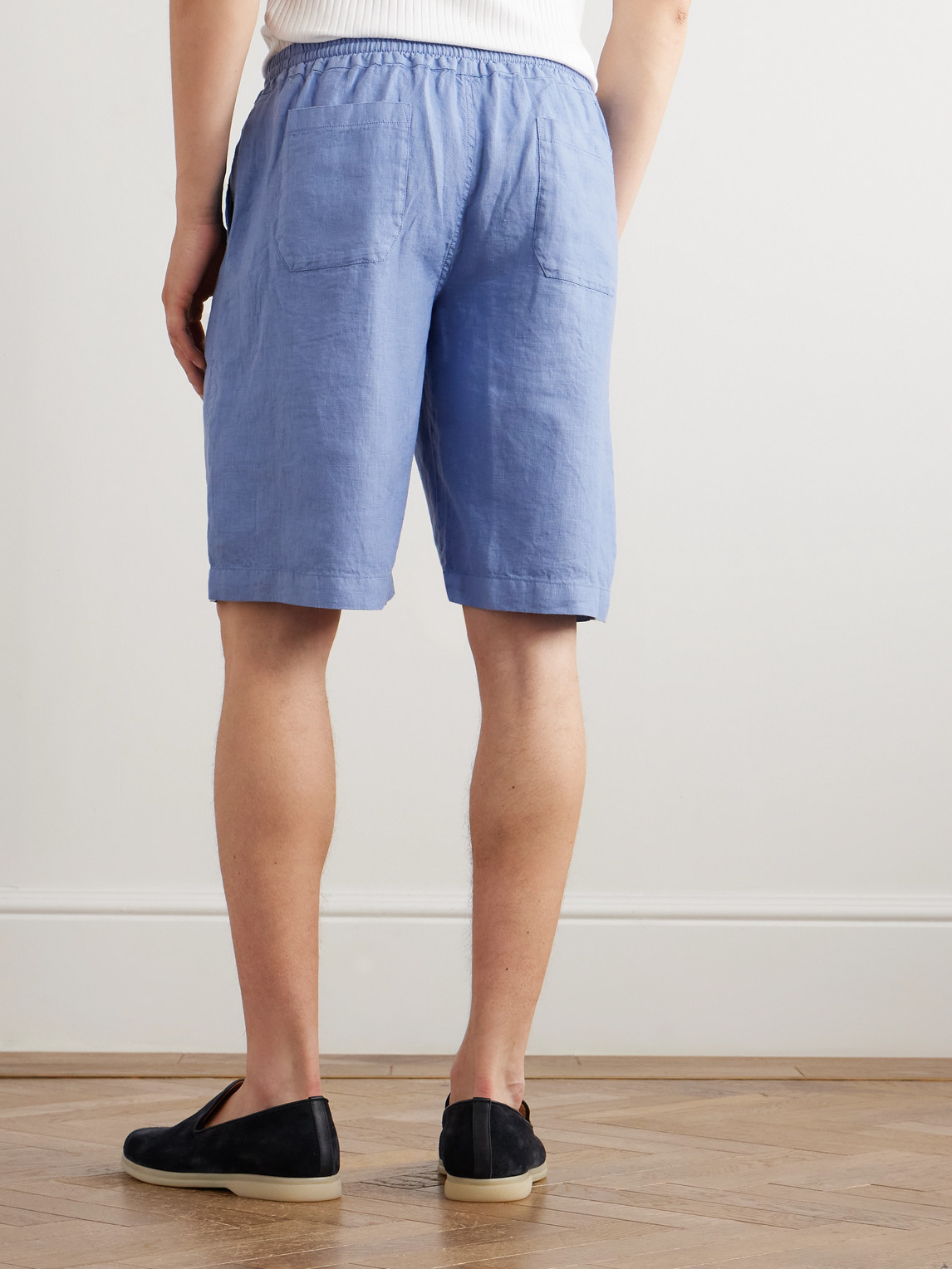 Fedeli Vico Straight-leg Linen Drawstring Shorts In Blue