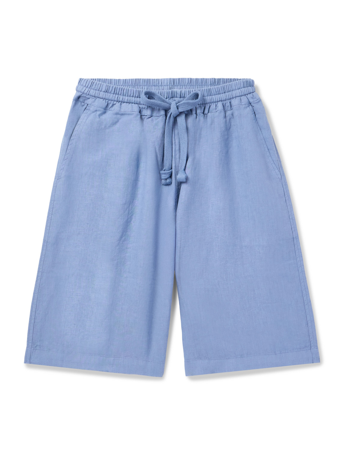 Fedeli Vico Straight-leg Linen Drawstring Shorts In Blue