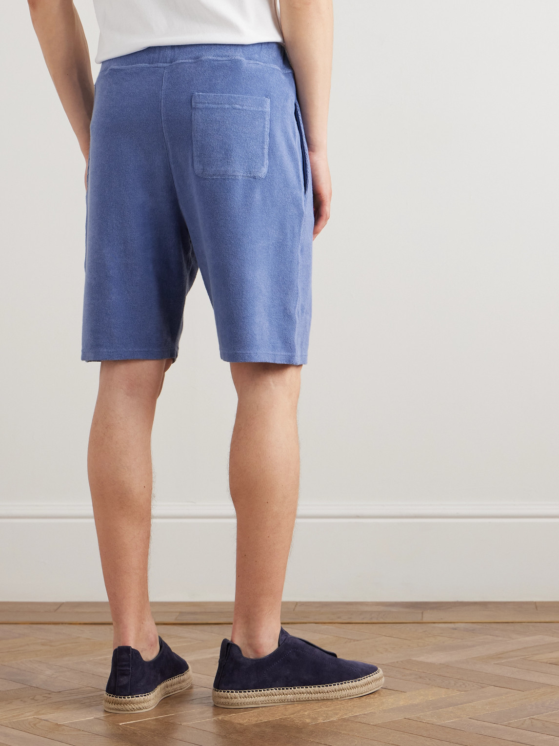 Fedeli Slim-fit Cotton-terry Drawstring Shorts In Blue