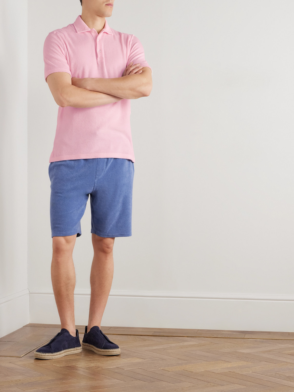 Fedeli Slim-fit Cotton-terry Drawstring Shorts In Blue