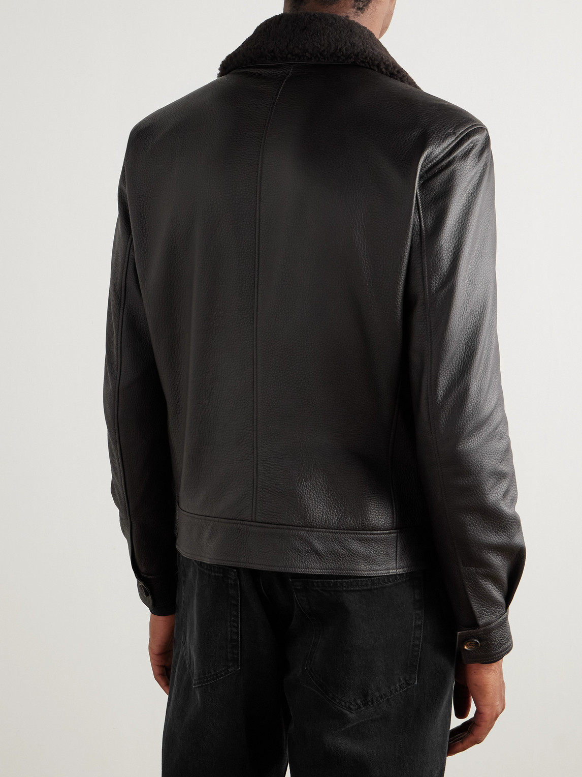  Eleventy - Shearling-trimmed Leather Bomber Jacket - Men - Brown - It 46 