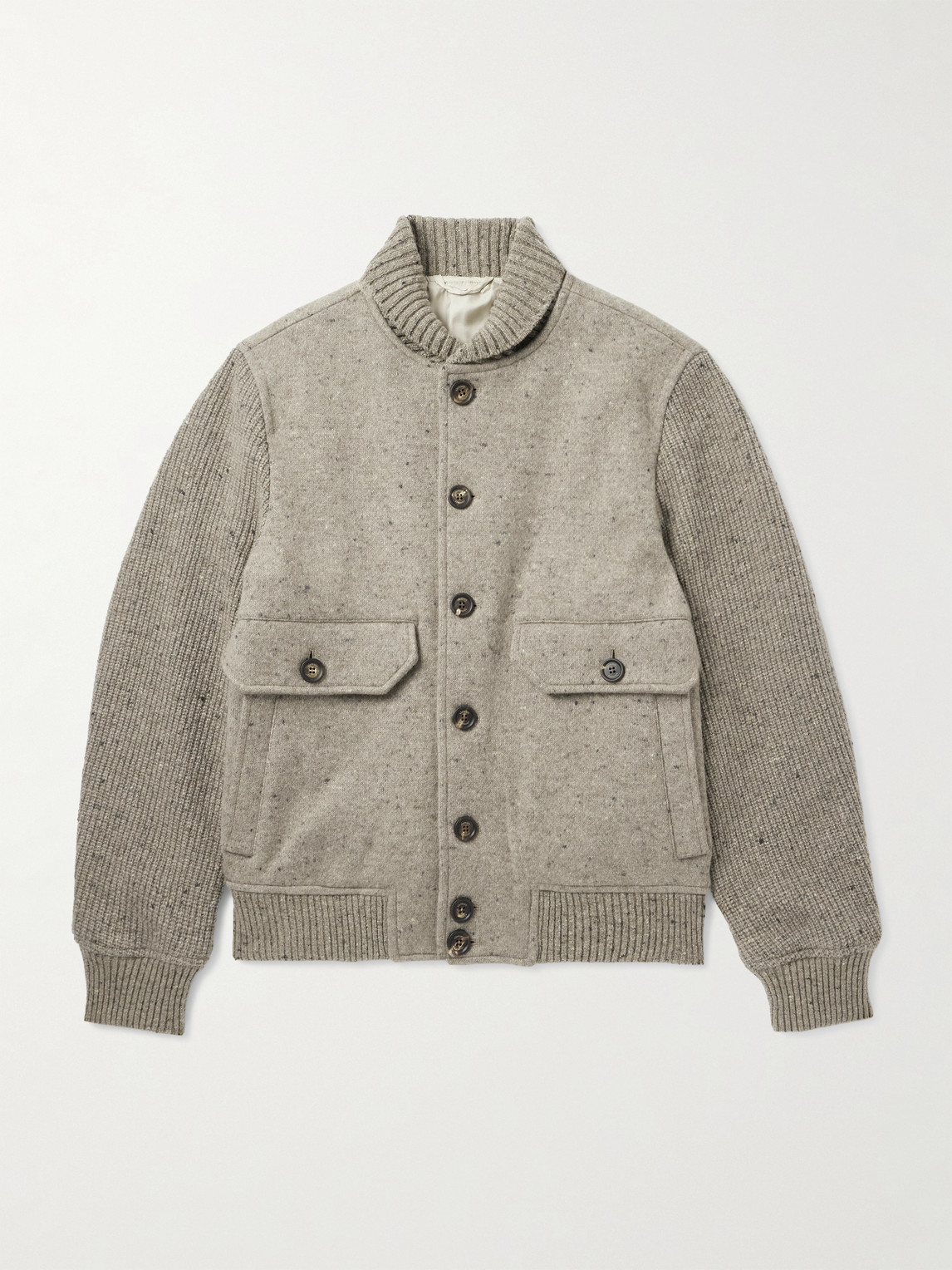 Eleventy Shawl-collar Wool And Cashmere-blend Bomber Jacket In Gray