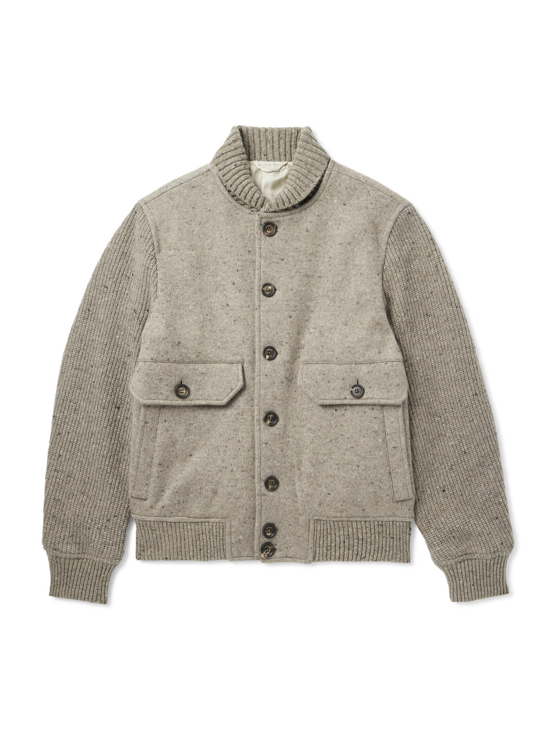 Eleventy Shawl-collar Wool And Cashmere-blend Bomber Jacket In Gray
