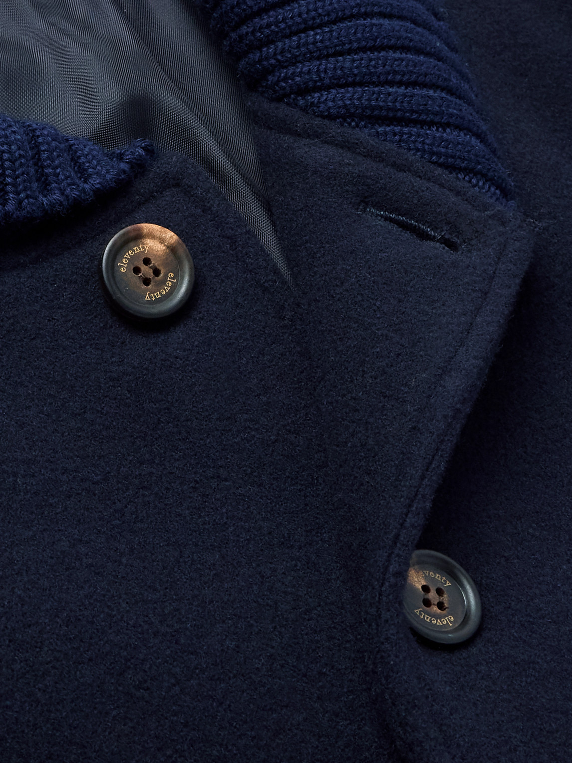 Eleventy Slim-fit Ribbed-knit Trimmed Wool-blend Bomber Jacket In Blue