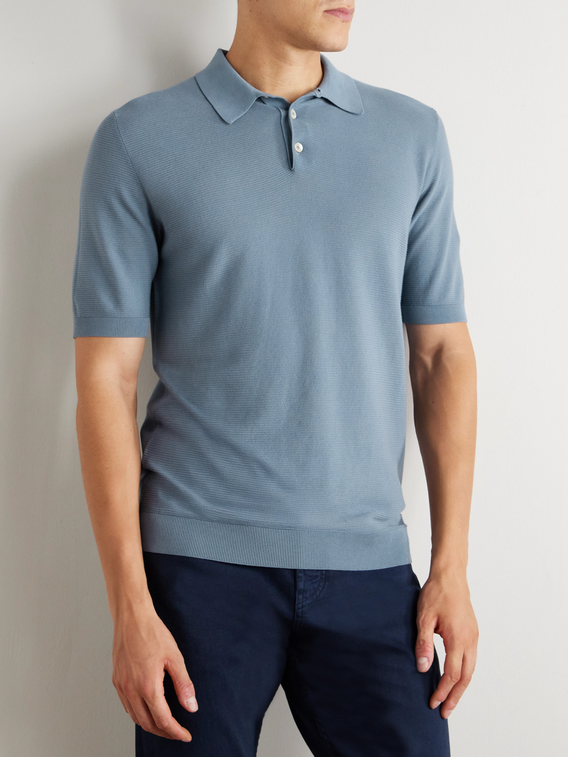 Slim-Fit Ribbed Cotton Polo Shirt