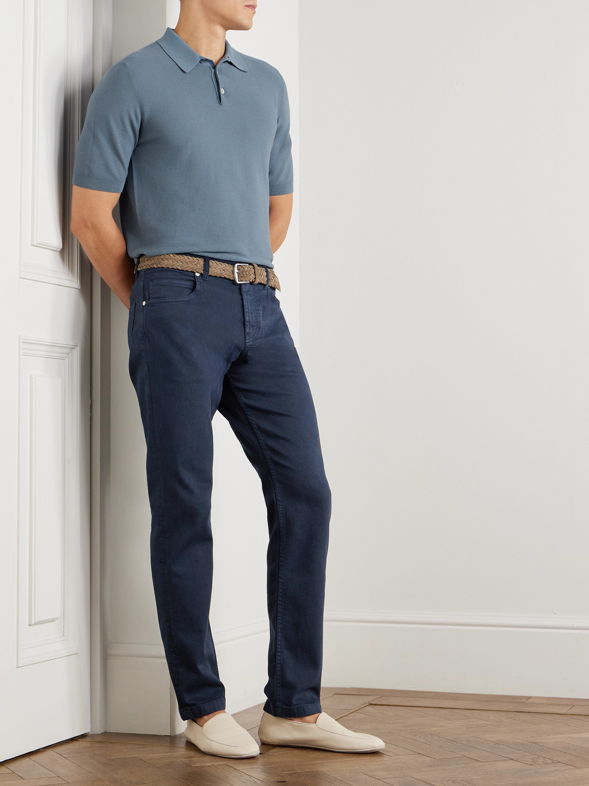 Slim-Fit Ribbed Cotton Polo Shirt