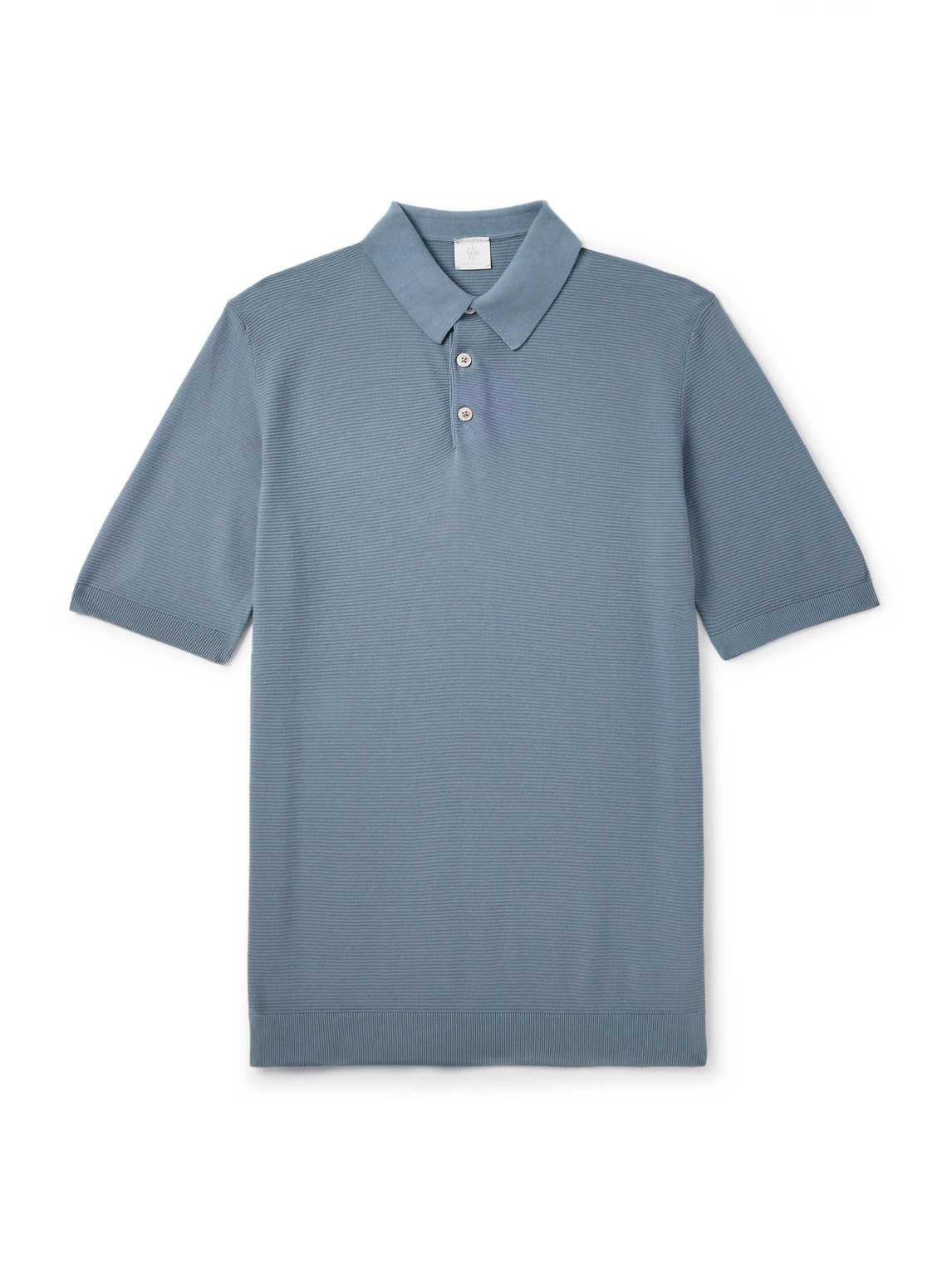 Eleventy Slim-fit Ribbed Cotton Polo Shirt In Gray