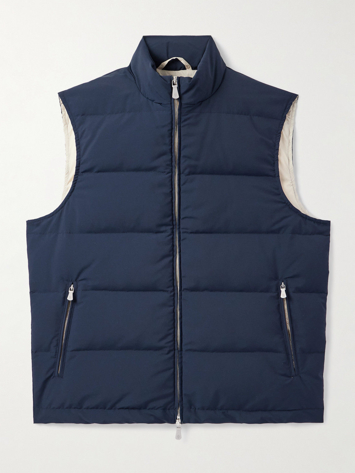 Eleventy Quilted Tech Wool-blend Down Gilet In Blue