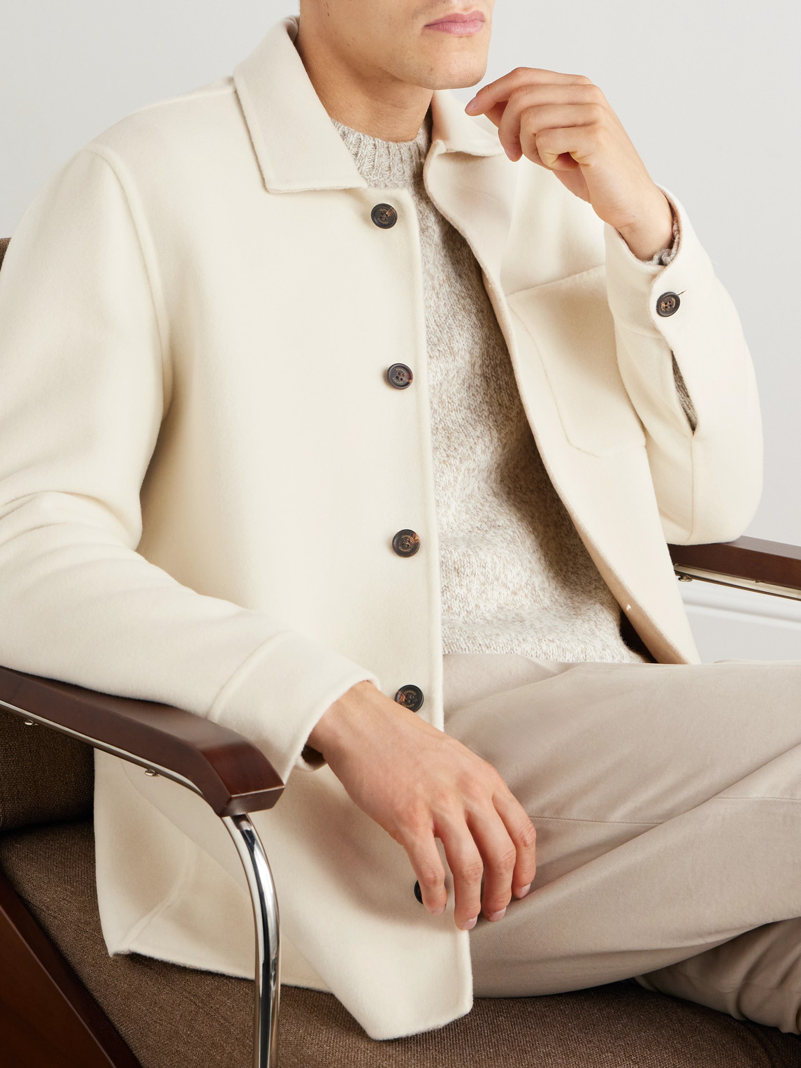 Eleventy Slim-fit Wool, Cashmere And Silk-blend Overshirt In Neutral