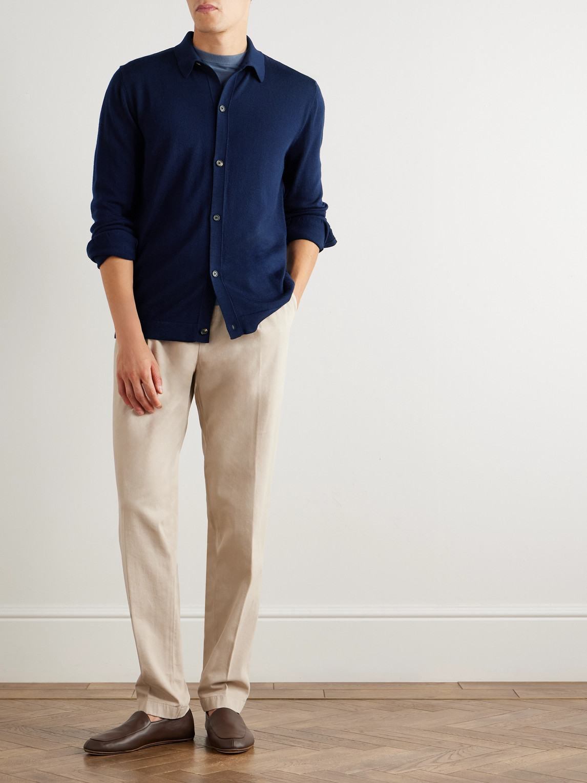 Eleventy Slim-fit Wool Cardigan In Blue