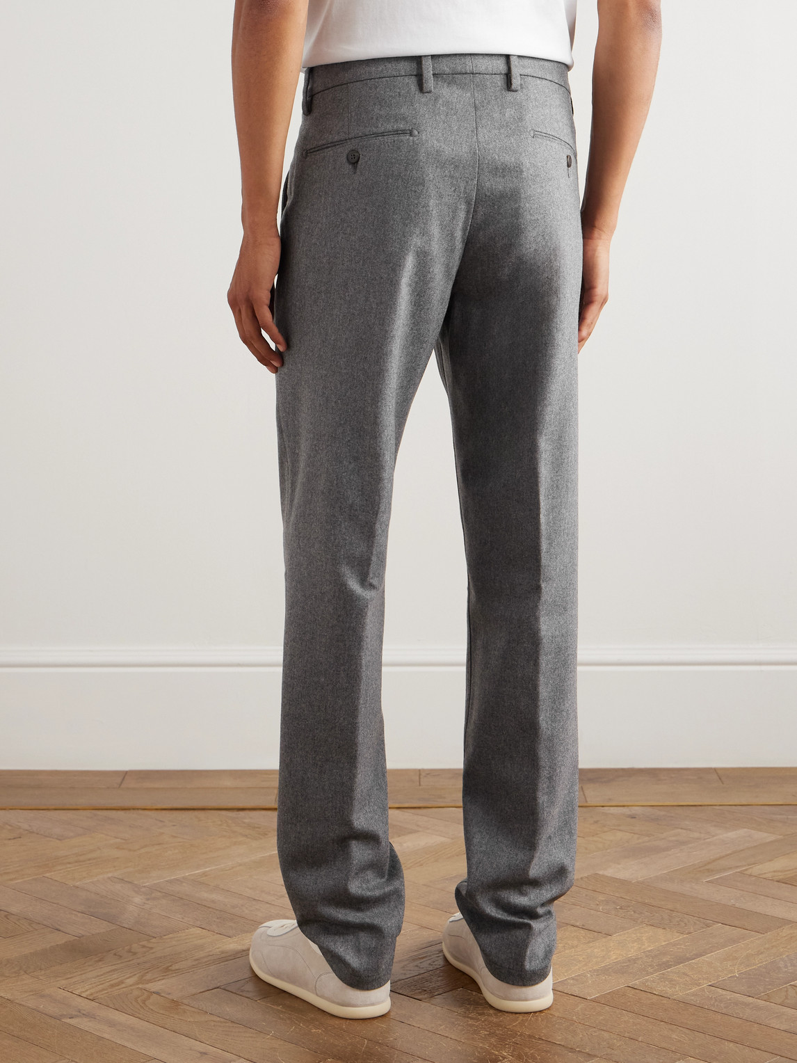 Eleventy Straight-leg Stretch Wool And Cashmere-blend Trousers In Gray