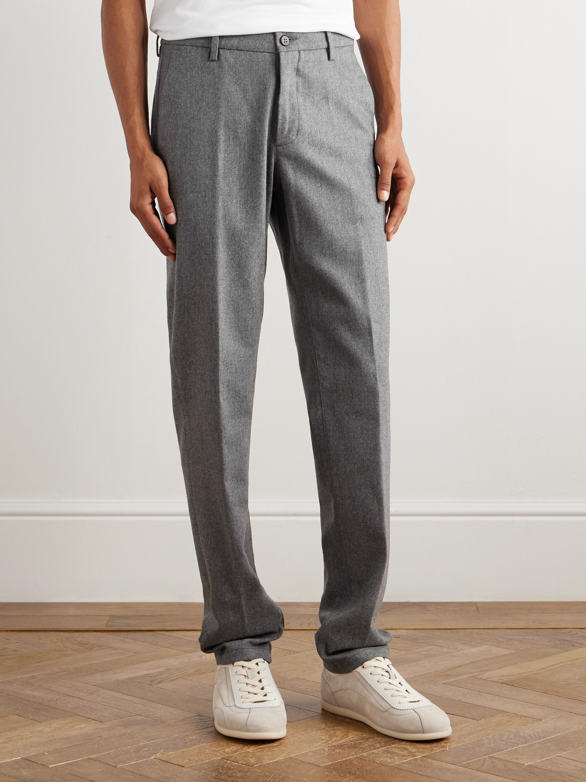 Eleventy Straight-leg Stretch Wool And Cashmere-blend Trousers In Gray